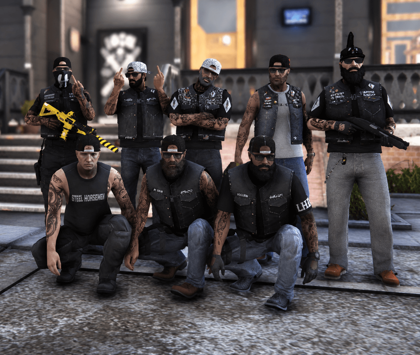 Vice District motorcycle crew gathered outside together