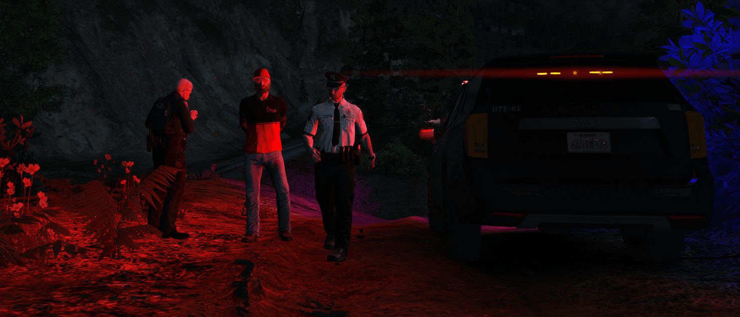 Vice District officer bringing a suspect into custody at night